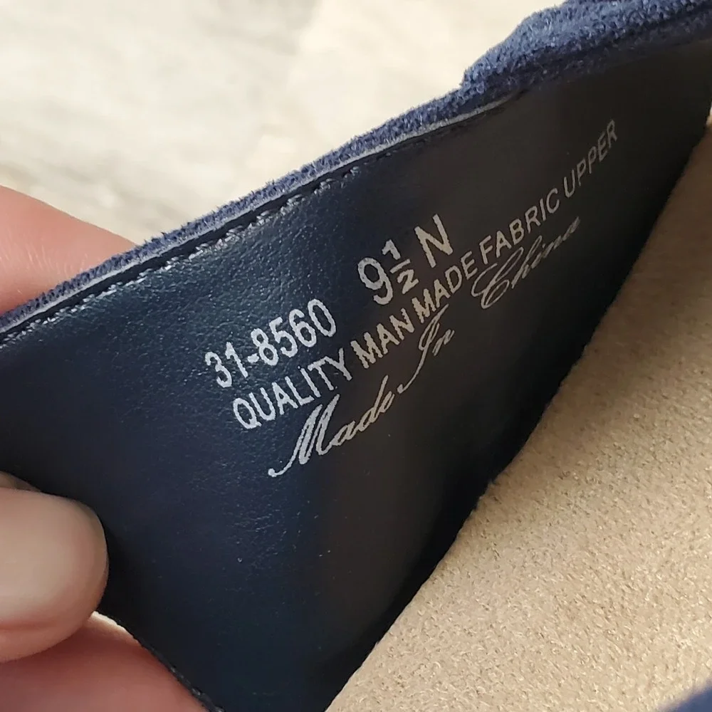 Easy Street Womens Dot Wedge Sandal Sz 9.5 N Navy Blue Suede Slingback‎